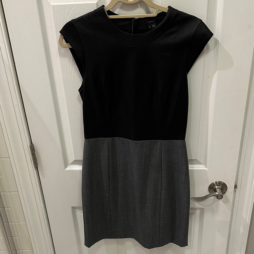 Theory Black (Leather) and Gray Mini Dress